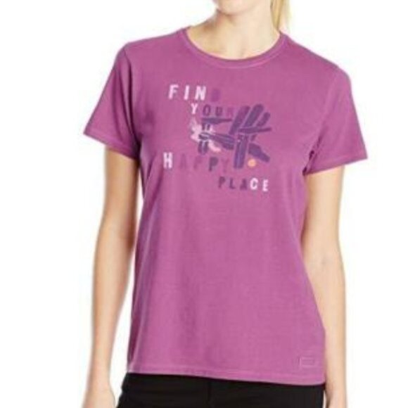 Life is Good Find Your Happy Place T-Shirt Large 100% Cotton Classic Fit Purple - Picture 1 of 8